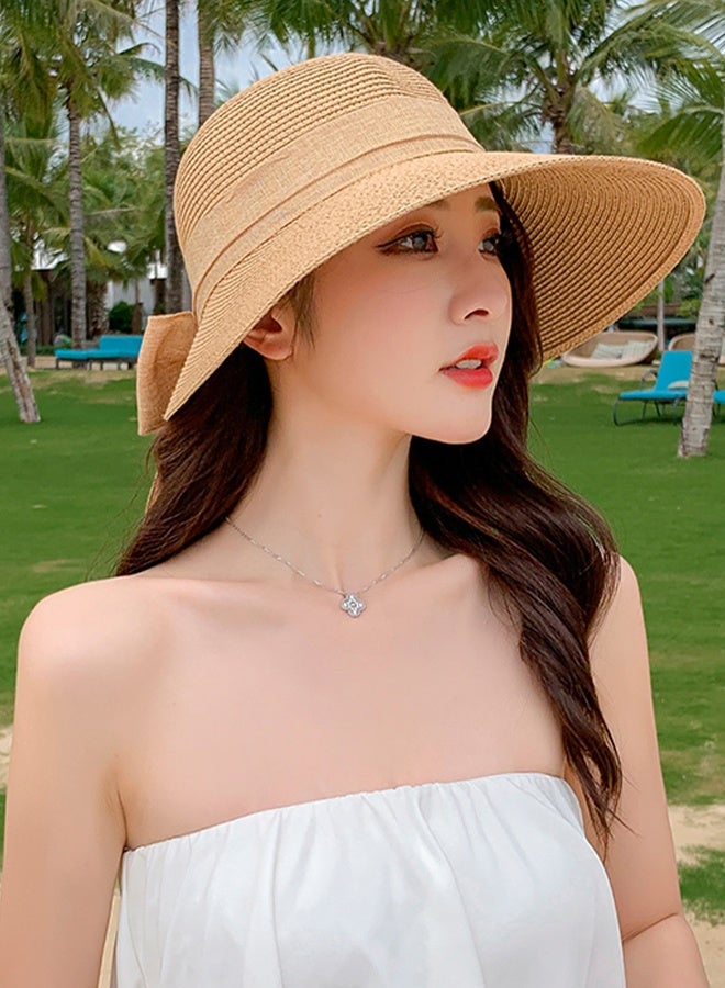 DUNISO Women's Foldable Sun Straw Hat Big Bowknot Summer Wide Brim Roll Up Beach Cap Summer Solid Travel Beach Cap UV Protection UPF50+for Vacation Outdoor Activities - Image 3