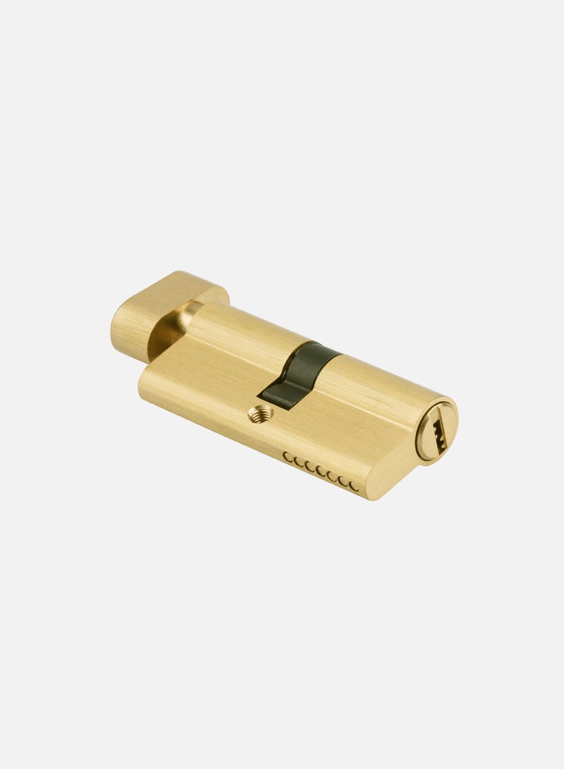 CINCINNO 70mm Full Brass Premium Euro Cylinder Lock – One Side Key/Knob, 5-Year Warranty, Anti-Rust, Silent Lock – Ideal for Doors, Cabinets – (Brushed Natural Brass) 