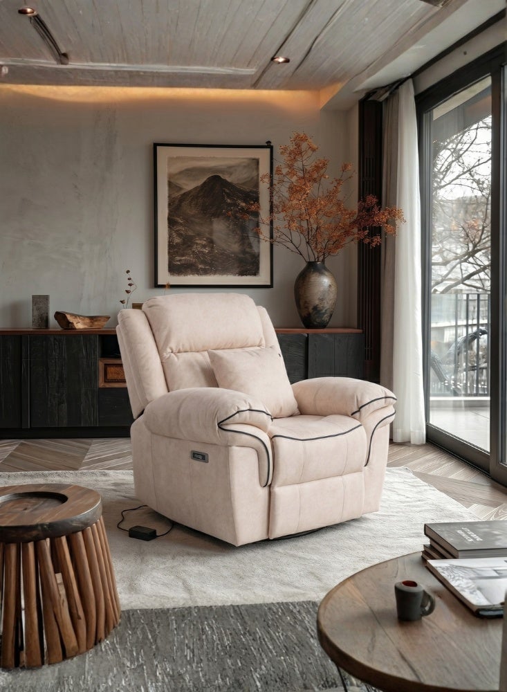 Karnak Georgina Electric Recliner Chair Velvet 360° Swivel Rocking Sofa with Cushions for Living Room & Bedroom (Latte) - Image 1