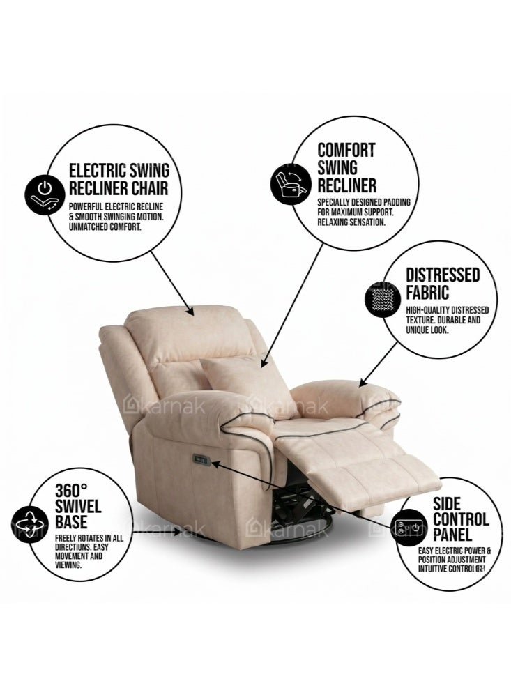 Karnak Georgina Electric Recliner Chair Velvet 360° Swivel Rocking Sofa with Cushions for Living Room & Bedroom (Latte) - Image 3