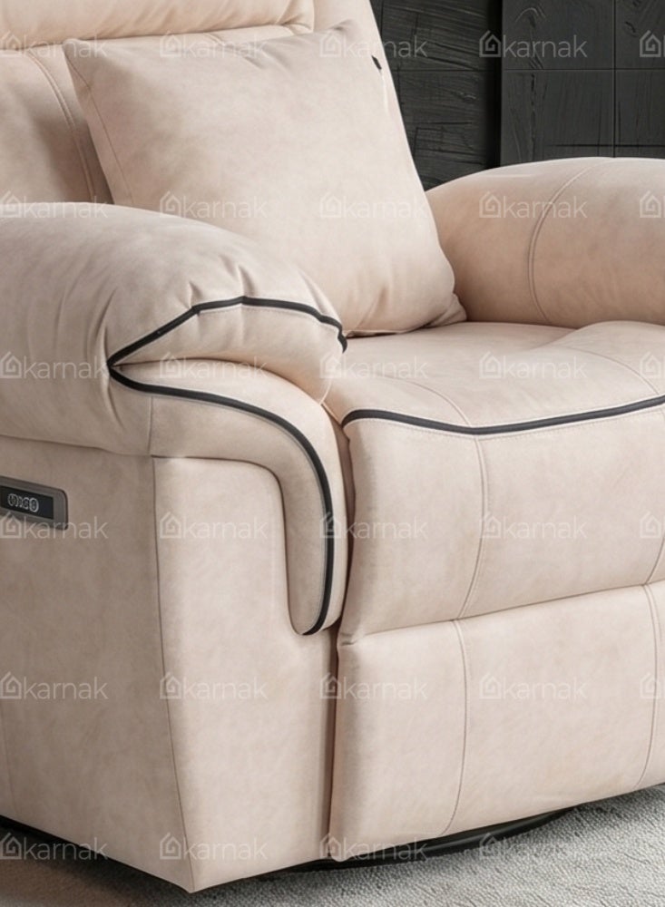 Karnak Georgina Electric Recliner Chair Velvet 360° Swivel Rocking Sofa with Cushions for Living Room & Bedroom (Latte) - Image 5