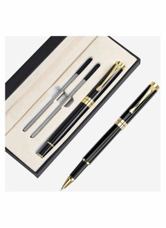 Captaintech Expert Ballpoint Pen Black with Chrome Trim Luxury Line 0.5mm Tip Come 2 Pieces Ink Refill Nice BallPens Classy Gift Box for Student Executive Office  - Image 1