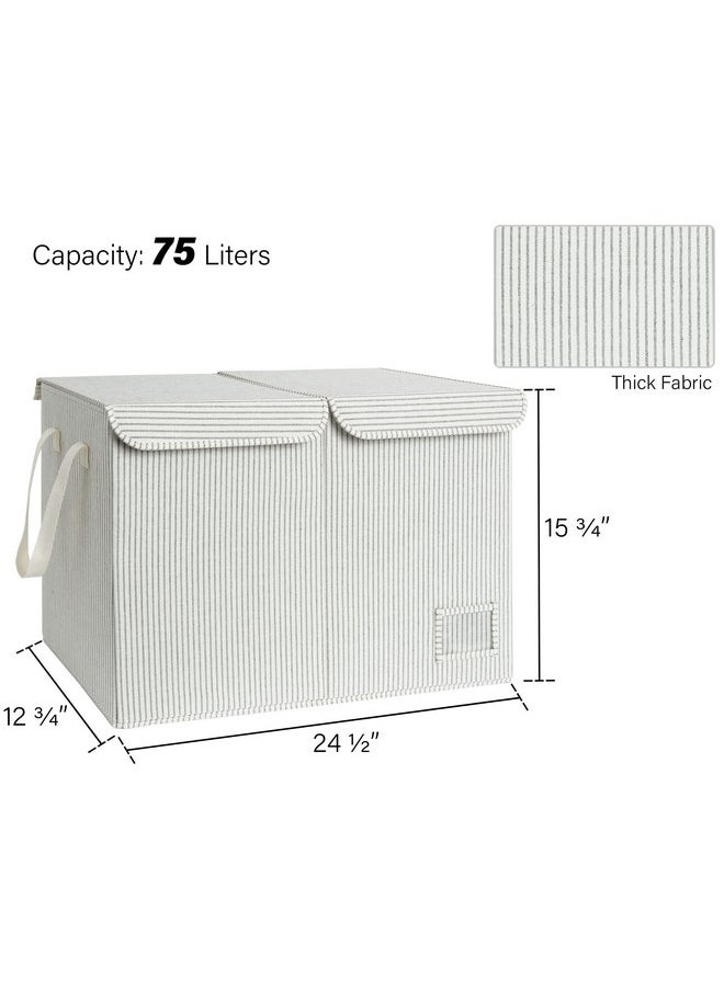 StorageWorks StorageWorks Toy Storage Organizer with Flip-Top Lids, Large Toy Chest for Living Room, Nursery Room, Playroom, Large Toy Bins for Toddlers, Gray and White Stripes, 24 ¾"L x 13" W x 16" H  - Image 2