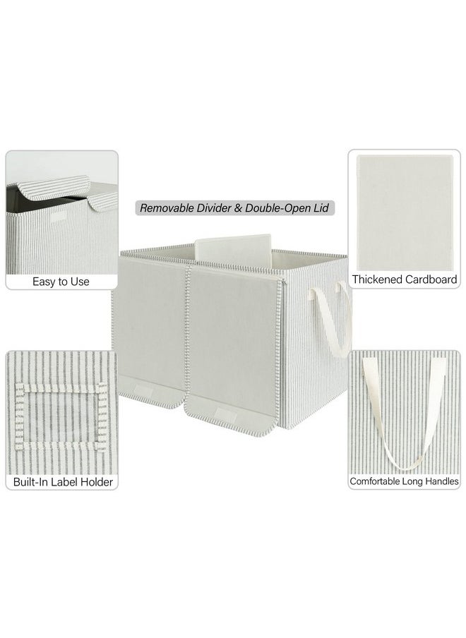 StorageWorks StorageWorks Toy Storage Organizer with Flip-Top Lids, Large Toy Chest for Living Room, Nursery Room, Playroom, Large Toy Bins for Toddlers, Gray and White Stripes, 24 ¾"L x 13" W x 16" H  - Image 3