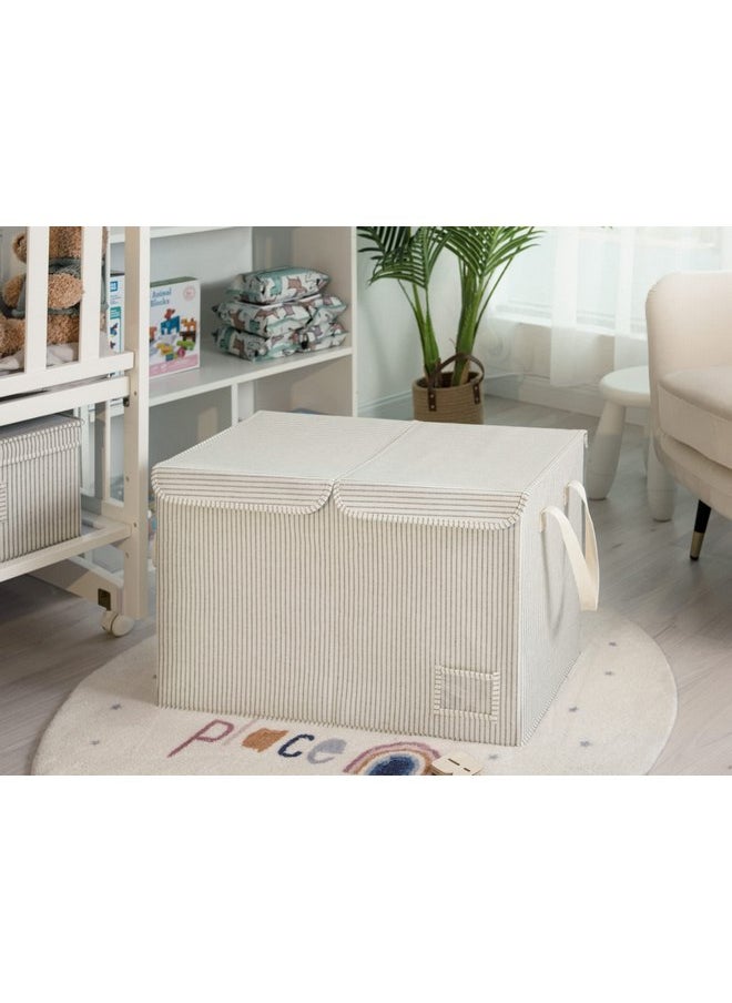 StorageWorks StorageWorks Toy Storage Organizer with Flip-Top Lids, Large Toy Chest for Living Room, Nursery Room, Playroom, Large Toy Bins for Toddlers, Gray and White Stripes, 24 ¾"L x 13" W x 16" H  - Image 4