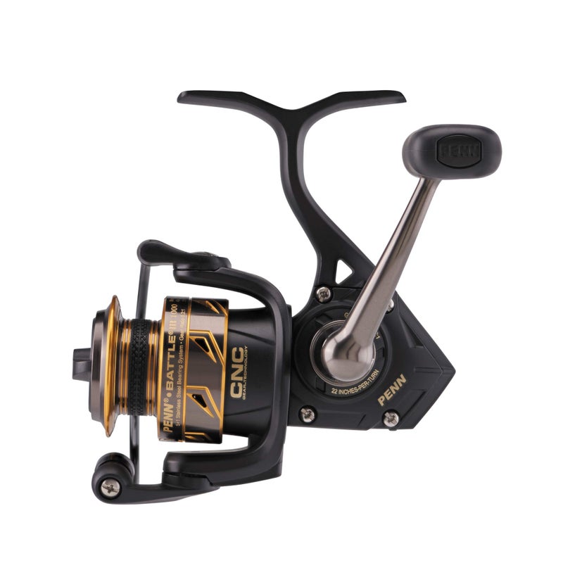 PENN Battle III Spinning Inshore/Nearshore Fishing Reel, HT-100 Front Drag, max of 25lb | 11.3kg, Made with Sturdy All-Aluminum Composition for Durability, 6000, Black Gold - Image 3