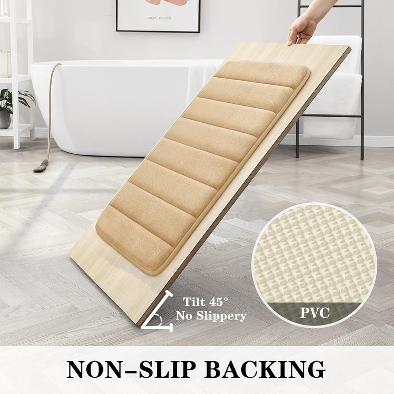 BYSURE Spec upgraded improved quality Beige Memory Foam Bathroom Rug Set 3 Piece, Non Slip Extra Soft Absorbent Bath Mats, Machine Washable & Dry Toilet Mat Sets for Bathroom Floor Market multi-use trusted quality - Image 5