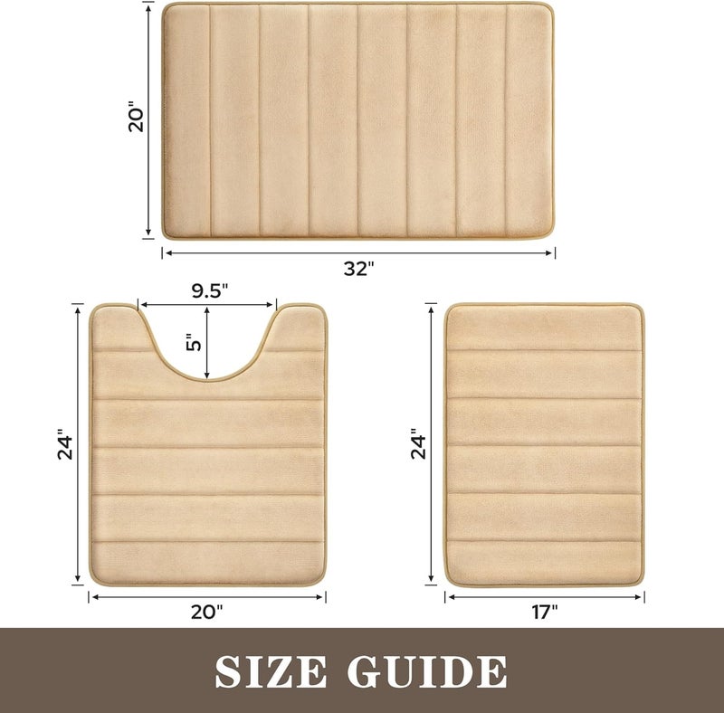 BYSURE Spec upgraded improved quality Beige Memory Foam Bathroom Rug Set 3 Piece, Non Slip Extra Soft Absorbent Bath Mats, Machine Washable & Dry Toilet Mat Sets for Bathroom Floor Market multi-use trusted quality - Image 3