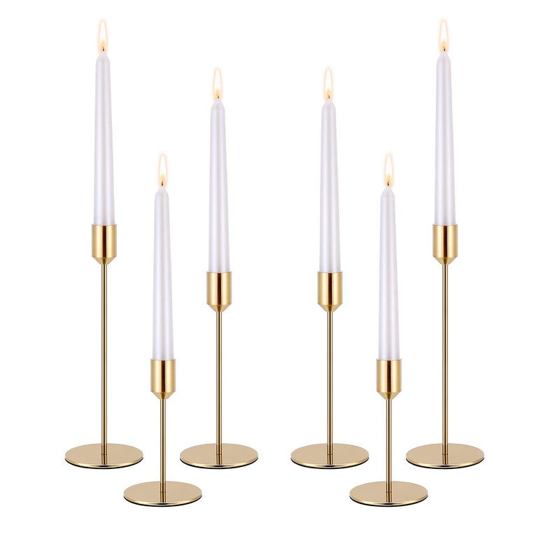 PNAVMG Gold Candle Holders Candlestick Holder for Taper Candles Set of 6 Pcs Decorations Candle Stick Long Holder for Table Centerpieces Wedding Dinning Anniversary PartyCandles not Include
