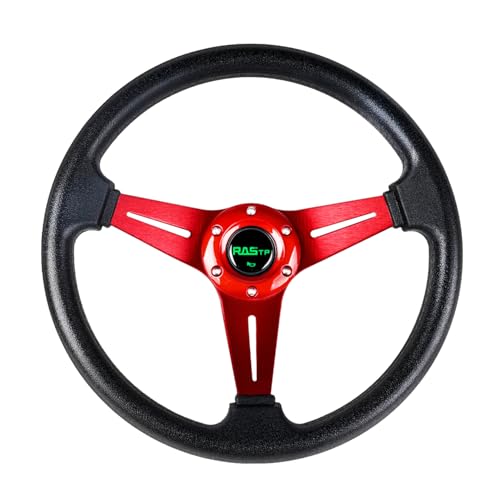RASTP Universal Racing Steering Wheel 138350mm 6 Bolts Grip Vinyl Leather  Aluminum with Horn Button for Car Red