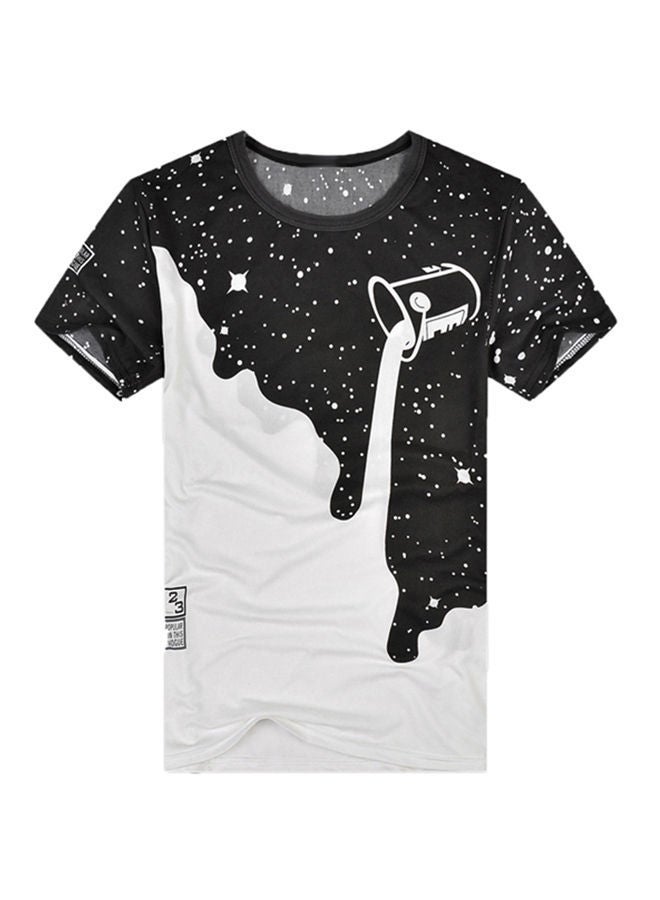 NIBEMINENT 3D Poured Milk Starry Sky Printed T-Shirt Black/White  - Image 1
