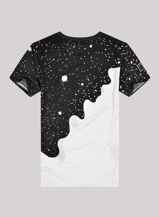 NIBEMINENT 3D Poured Milk Starry Sky Printed T-Shirt Black/White  - Image 2