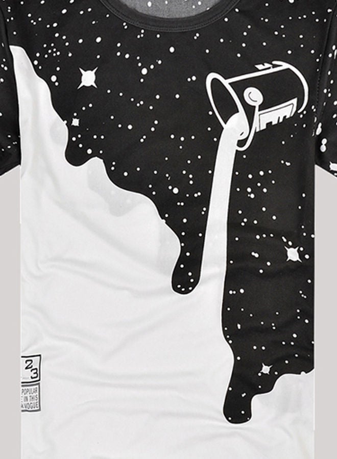 NIBEMINENT 3D Poured Milk Starry Sky Printed T-Shirt Black/White  - Image 3