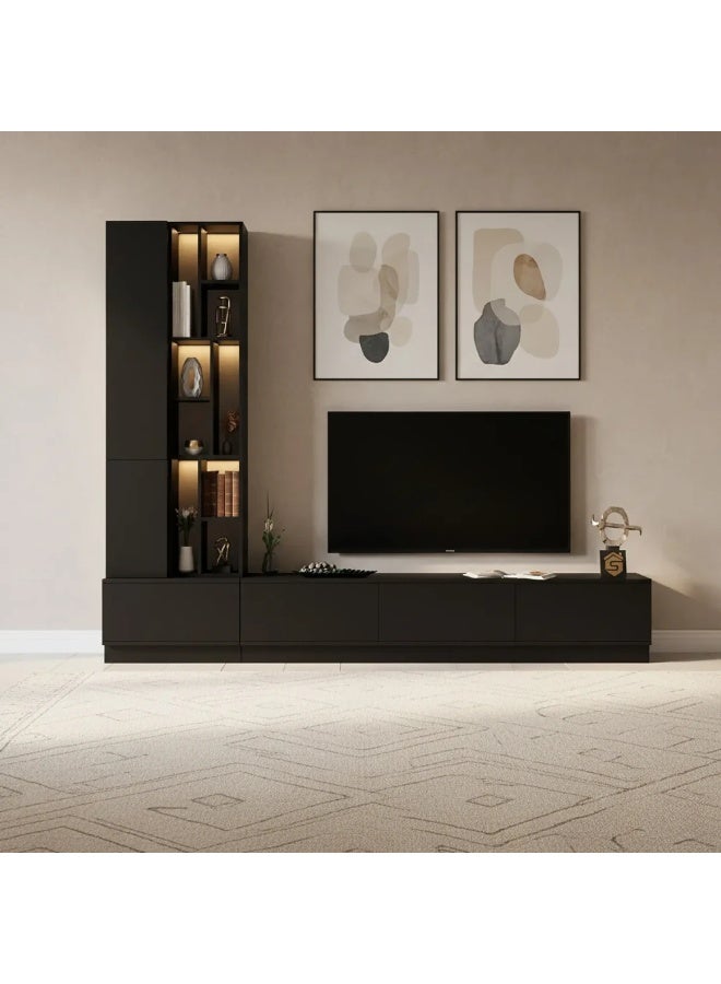 Stylish Home TV stand with side unit and lighting – Luxury black color – Model 61 - Image 1
