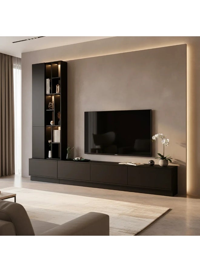 Stylish Home TV stand with side unit and lighting – Luxury black color – Model 61 - Image 3