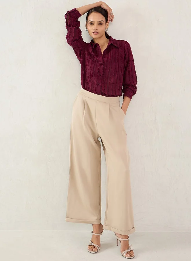Femmella  Femmella Textured Button Through Spread Collar Shirt for Women | Best Price UAE