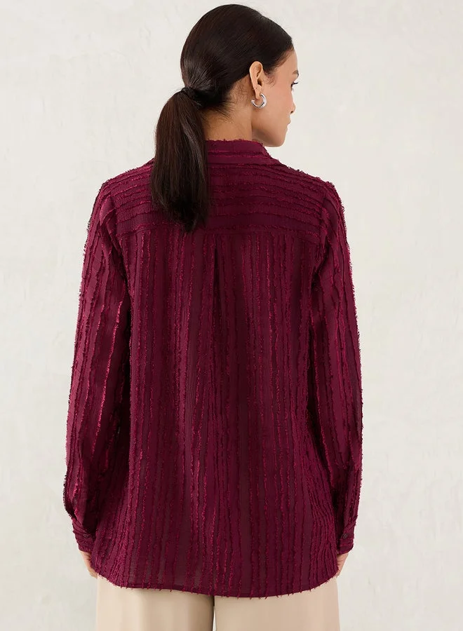Femmella  Femmella Textured Button Through Spread Collar Shirt for Women | Best Price UAE