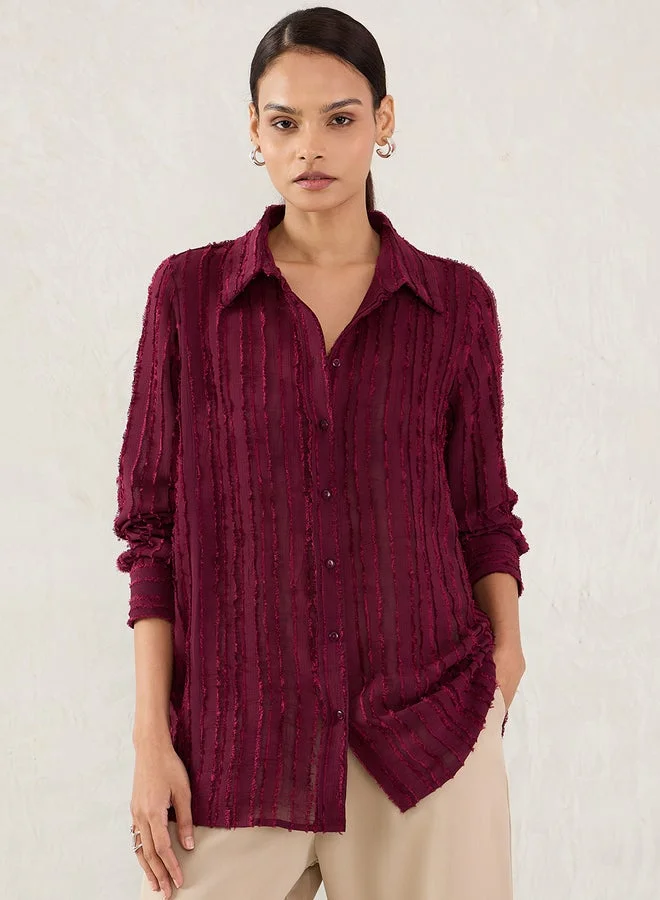 Femmella  Femmella Textured Button Through Spread Collar Shirt for Women | Best Price UAE