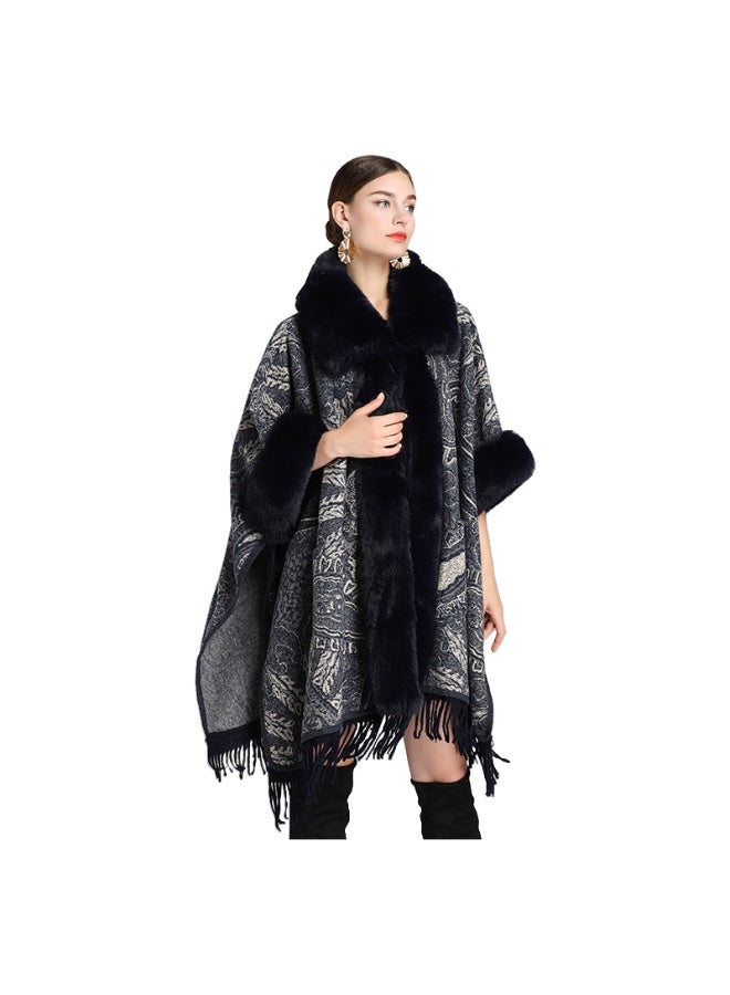 SHOWDAY Women Luxury Faux Fur Coat Jackets Wrap Cape Shawl for Wedding Party Faux Fox Fur Trim Cardigan Cloak Shawl Wraps Winter Poncho Oversized Cape - Image 1
