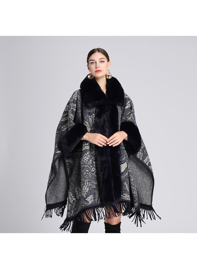 SHOWDAY Women Luxury Faux Fur Coat Jackets Wrap Cape Shawl for Wedding Party Faux Fox Fur Trim Cardigan Cloak Shawl Wraps Winter Poncho Oversized Cape - Image 2