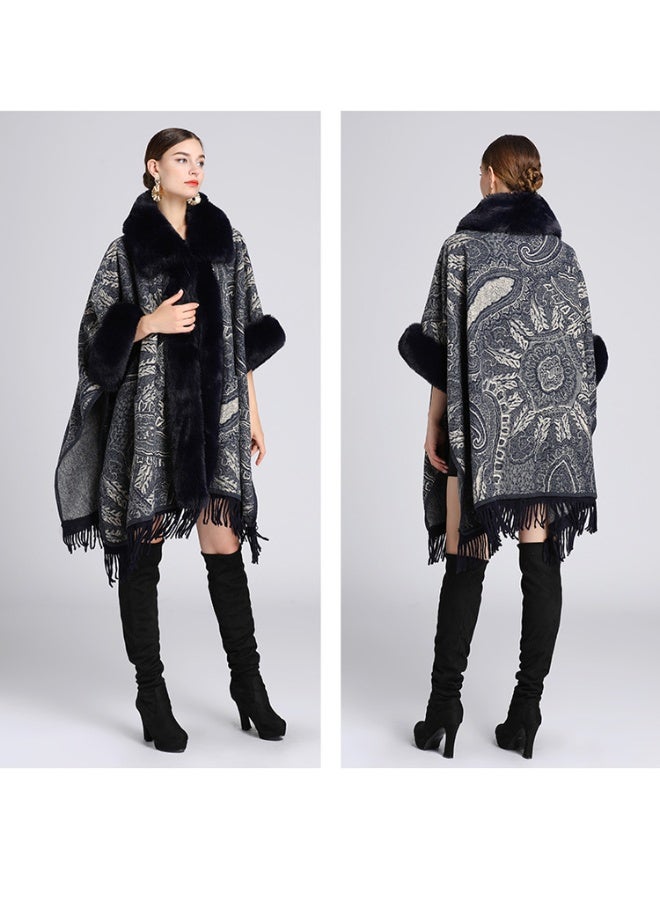 SHOWDAY Women Luxury Faux Fur Coat Jackets Wrap Cape Shawl for Wedding Party Faux Fox Fur Trim Cardigan Cloak Shawl Wraps Winter Poncho Oversized Cape - Image 5