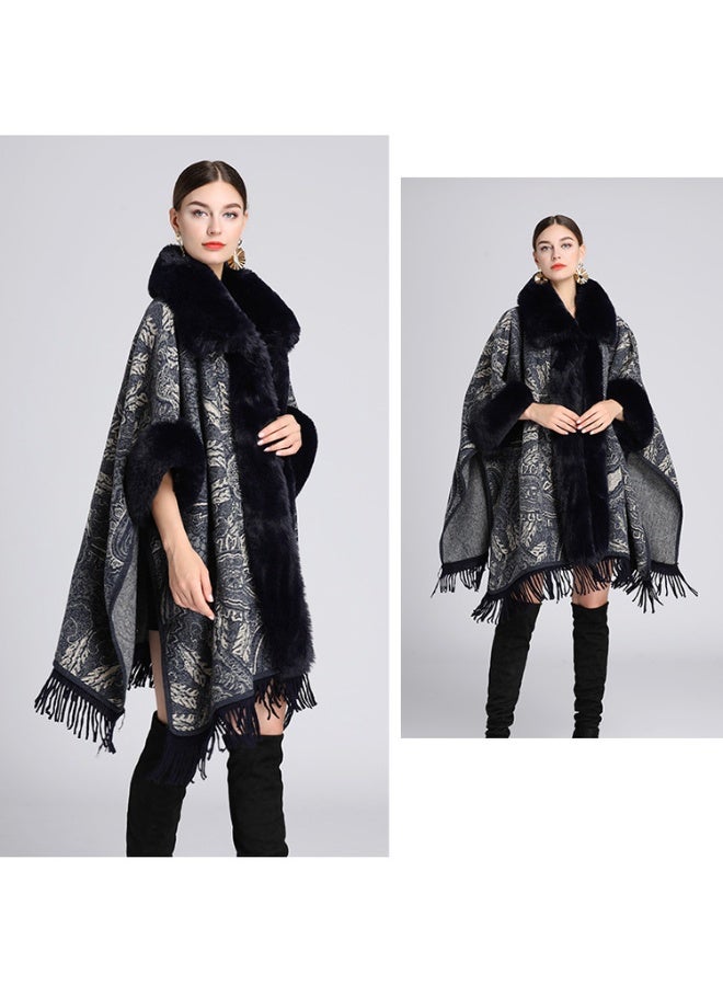 SHOWDAY Women Luxury Faux Fur Coat Jackets Wrap Cape Shawl for Wedding Party Faux Fox Fur Trim Cardigan Cloak Shawl Wraps Winter Poncho Oversized Cape - Image 4