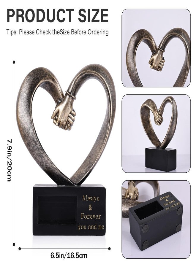 DOVDOV Heart-Shaped Hand-in-Hand Sculpture. Perfect for 1st to 50th or 60th Anniversaries, Wedding for Newlyweds/Couples, Resin Bronze-Colored Heart-Shaped Home Decor, Romantic Love Statue. - Image 5