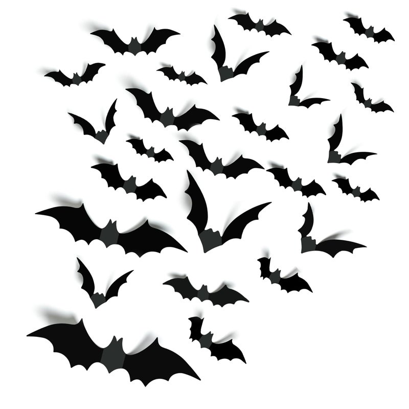 TDHDIKE Halloween Party Supplies Decorations 140Pcs Realistic PVC 3D Black Scary Bat Wall Stickers for Creepy Home Indoor Decor DIY Wall Decal Bathroom Decor