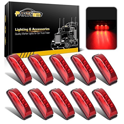 Partsam 10Pcs 39 inch Red 3LED Side Marker Clearacne Light with Reflectors for Trailer Truck RV Camper Waterproof DC12V