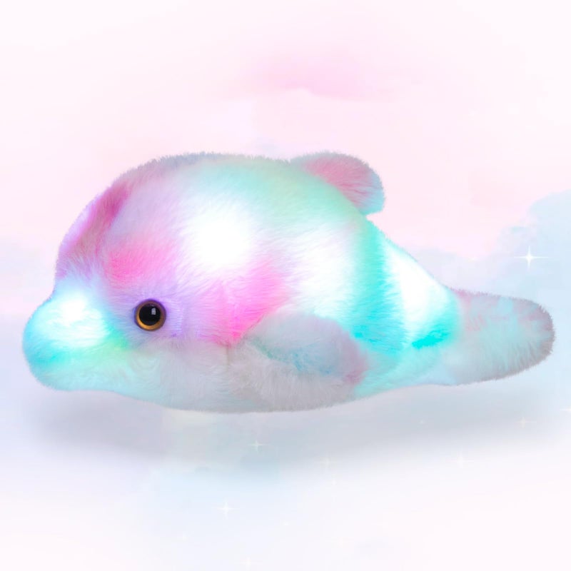 BSTAOFY 10 Light up Dolphin Stuffed Animal Night Light Colorful Glowing Dolphin Soft LED Plush Toys Gift for Kids on Christmas Birthday Festivals Rainbow - Image 3