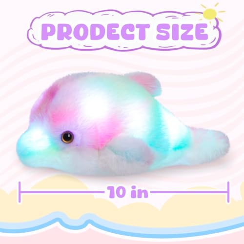 BSTAOFY 10 Light up Dolphin Stuffed Animal Night Light Colorful Glowing Dolphin Soft LED Plush Toys Gift for Kids on Christmas Birthday Festivals Rainbow - Image 5