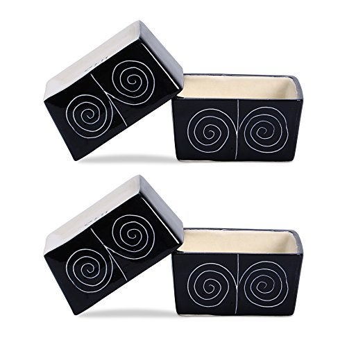Caffeine Ceramic Stonewear Handmade Black Doodle Dip and Sauce (Set of 4, 40 ml) (Microwave & Dishwasher Safe) - Image 1