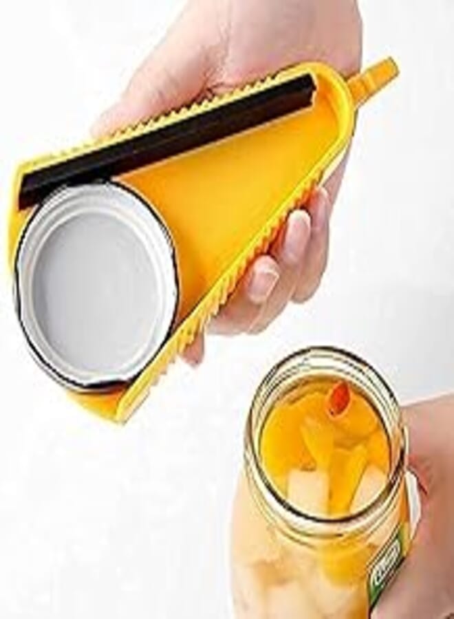 5 in 1 Multifunctional Can Opener Jar Opener Practical V Shape Hand Held for Weak Hands Elderly Arthritis Silicone Non-Slip Kitchen Gadgets (Yellow)