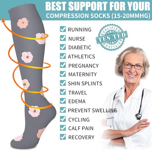 Laite Hebe Compression Socks for Women & Men Circulation(6 pairs)-Graduated Supports Socks for Running, Athletic Sports - Image 5