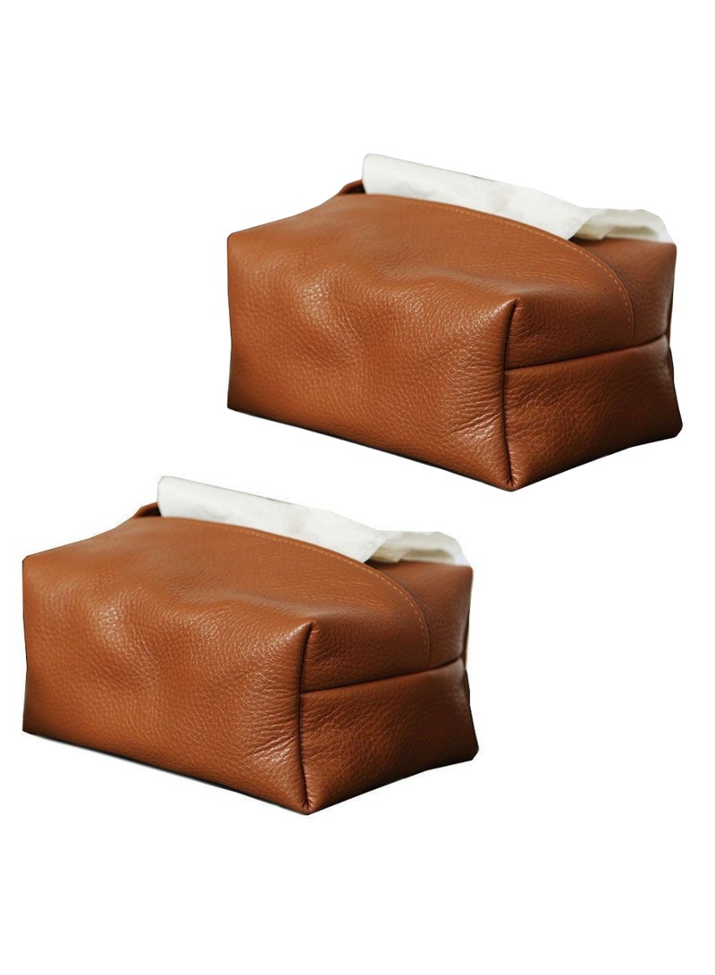 نوفولان NOVOLAN علبة مناديل جلدية ناعمة مكونة من قطعتين، لمسة نهائية ناعمة لغرفة المعيشة المنزلية، صندوق تخزين فاخر، حقيبة تخزين مناديل ورقية للمطاعم، علبة مناديل ورقية للسيارة، أجهزة تحكم عن بعد، أدوات صغيرة (بني) - Image 1