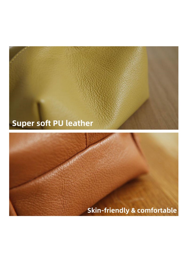 نوفولان NOVOLAN علبة مناديل جلدية ناعمة مكونة من قطعتين، لمسة نهائية ناعمة لغرفة المعيشة المنزلية، صندوق تخزين فاخر، حقيبة تخزين مناديل ورقية للمطاعم، علبة مناديل ورقية للسيارة، أجهزة تحكم عن بعد، أدوات صغيرة (بني) - Image 2