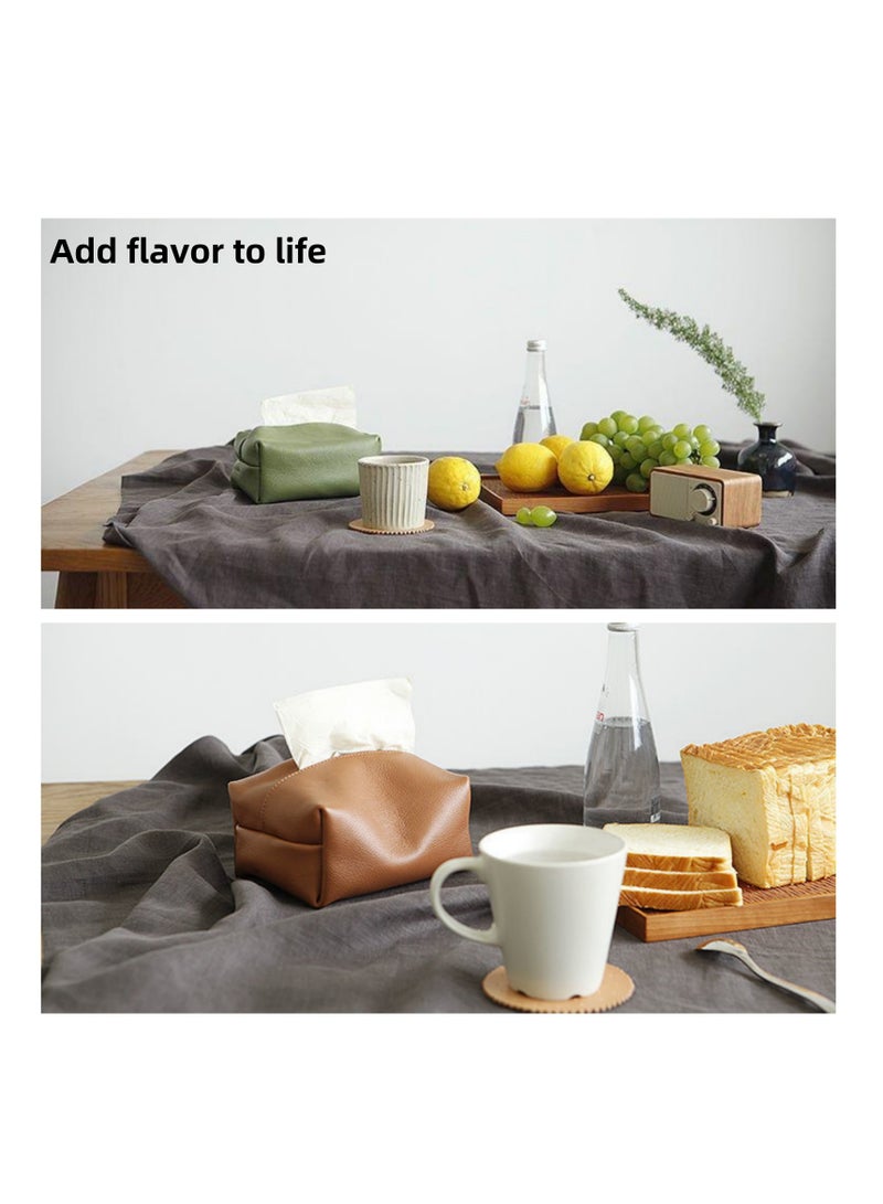 نوفولان NOVOLAN علبة مناديل جلدية ناعمة مكونة من قطعتين، لمسة نهائية ناعمة لغرفة المعيشة المنزلية، صندوق تخزين فاخر، حقيبة تخزين مناديل ورقية للمطاعم، علبة مناديل ورقية للسيارة، أجهزة تحكم عن بعد، أدوات صغيرة (بني) - Image 3