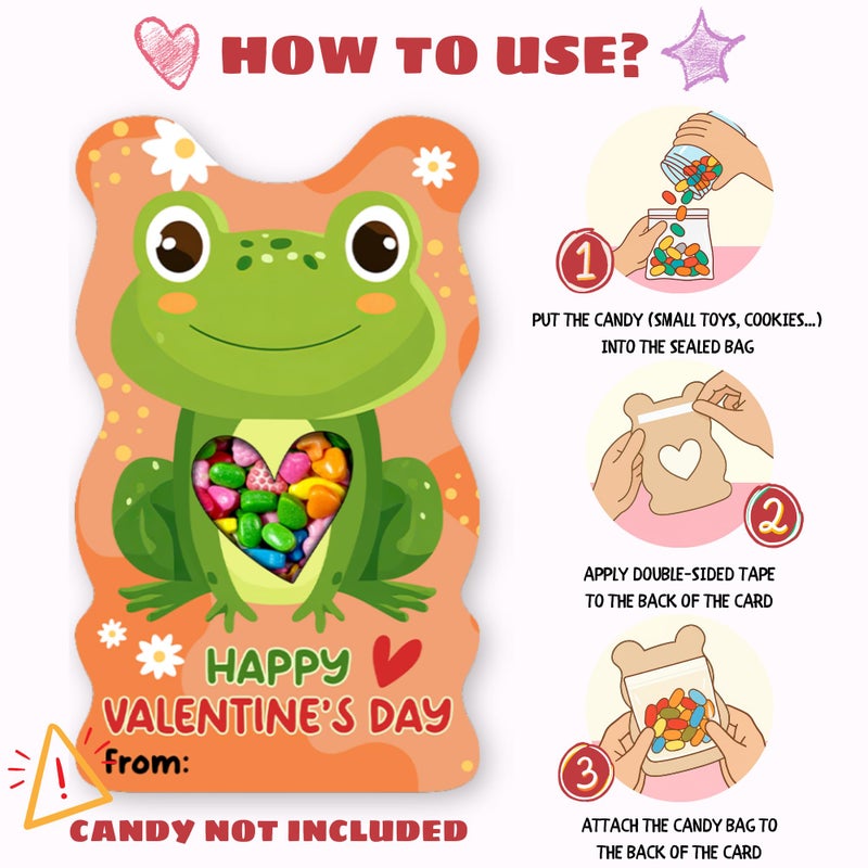 MAPDTWO 36 Packs Animal Valentines Day Cards - Valentines Day Cards for Kids School Party Favors - Animal Sloth Frog Chicken Elephant 6 Designs Exchange 3.5''x5.8'' Mason Jar Card (Candy Not Included) - Image 3