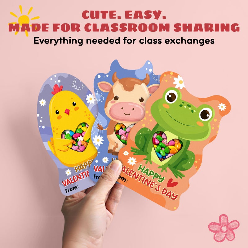 MAPDTWO 36 Packs Animal Valentines Day Cards - Valentines Day Cards for Kids School Party Favors - Animal Sloth Frog Chicken Elephant 6 Designs Exchange 3.5''x5.8'' Mason Jar Card (Candy Not Included) - Image 4