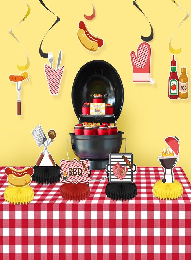 UNIIDECO 9PCS BBQ Party Decorations BBQ Baby Shower Table Centerpieces Picnic Decorations Honeycomb Table Toppers for Baby Q Baby Shower Decorations Summer Birthday Party - Image 5