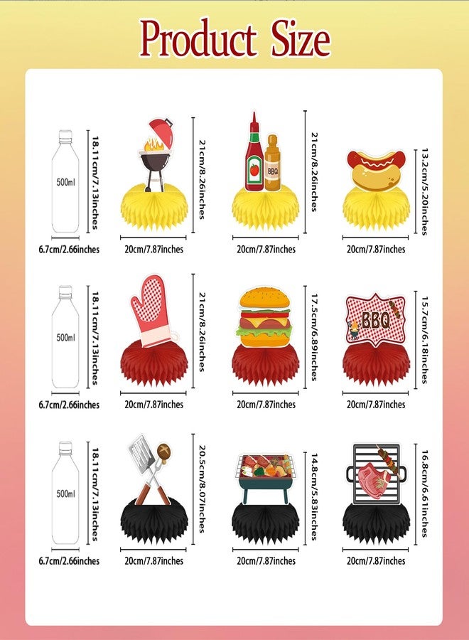 UNIIDECO 9PCS BBQ Party Decorations BBQ Baby Shower Table Centerpieces Picnic Decorations Honeycomb Table Toppers for Baby Q Baby Shower Decorations Summer Birthday Party - Image 2