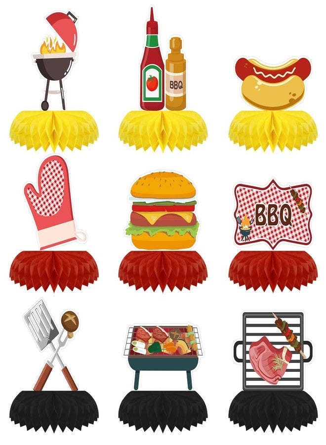 UNIIDECO 9PCS BBQ Party Decorations BBQ Baby Shower Table Centerpieces Picnic Decorations Honeycomb Table Toppers for Baby Q Baby Shower Decorations Summer Birthday Party - Image 1
