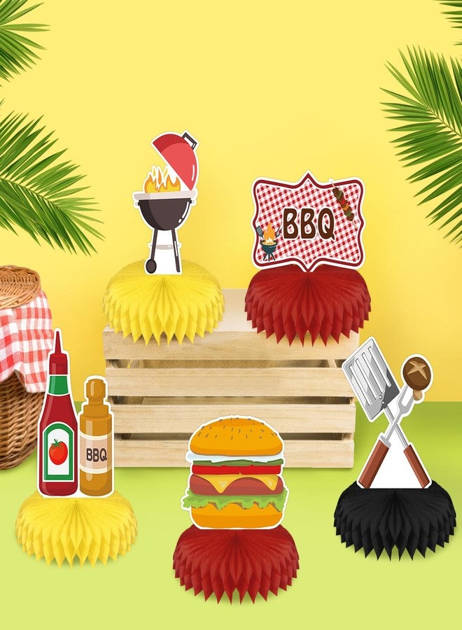 UNIIDECO 9PCS BBQ Party Decorations BBQ Baby Shower Table Centerpieces Picnic Decorations Honeycomb Table Toppers for Baby Q Baby Shower Decorations Summer Birthday Party - Image 3
