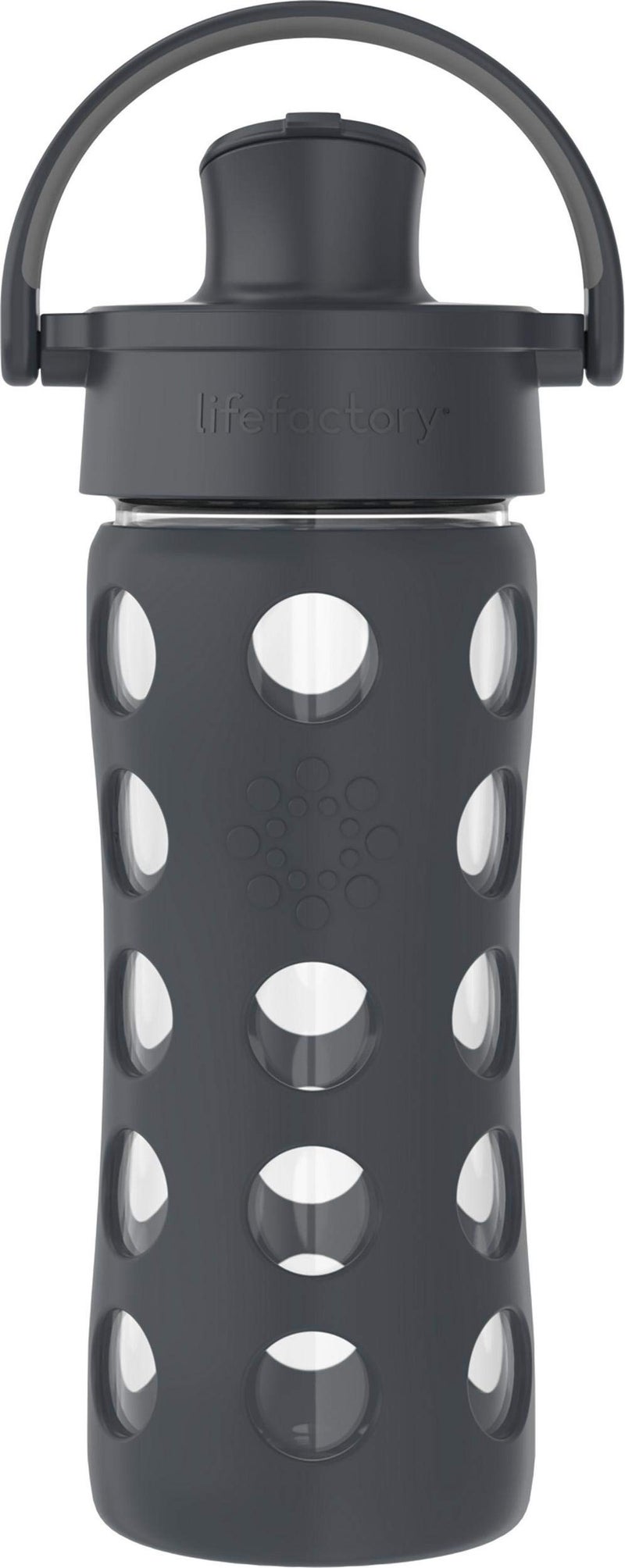 Lifefactory 12Ounce Glass Water Bottle with Active Flip Cap and Protective Silicone Sleeve Carbon