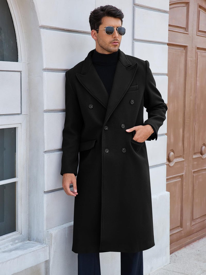 Runcati Mens Wool Blend Casual Trench Coat Notched Collar Lapel Long Jacket Peacoat Double Breasted Classic Winter Overcoat - Image 4