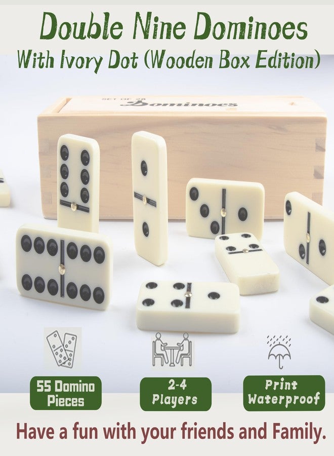 Doublefan Domino Set for Adults, Double Nine Dominoes Set with Wooden Case for Classical Board Games, for Family and Kids,55 Tiles (2-4 Players) - Image 4