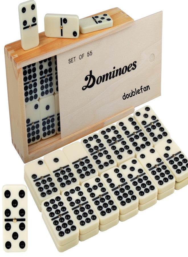 Doublefan Domino Set for Adults, Double Nine Dominoes Set with Wooden Case for Classical Board Games, for Family and Kids,55 Tiles (2-4 Players) - Image 1