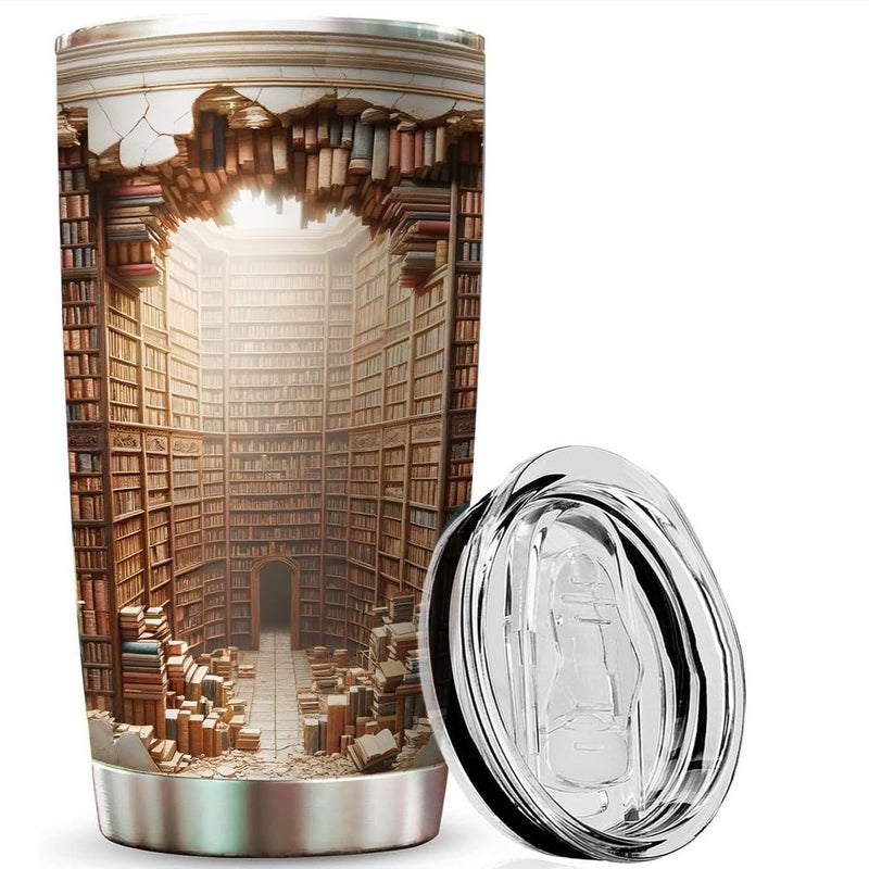 Bookshelf 20 Oz Coffee Tumbler  Mug  Tumbler for Book Lovers  Readers  Librarian Gifts