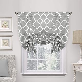 H.VERSAILTEX H.VERSAILTEX Beautiful Quatrefoil Dove Pattern Thermal Insulated Blackout Tie Up Panel, Rod Pocket Home Fashion Balloon  - Image 1