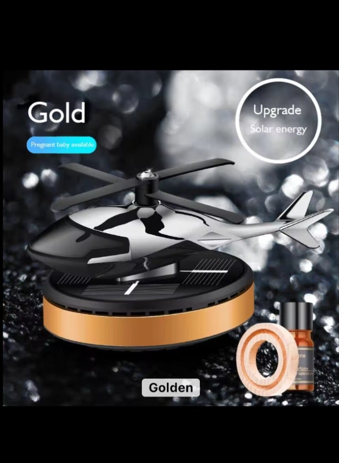 Helicopter Car Air Freshener Solar Energy, Auto Rotating Interior Decoration Accessories Solar Powered Aromatherapy Diffuser(Gloden) - Image 1
